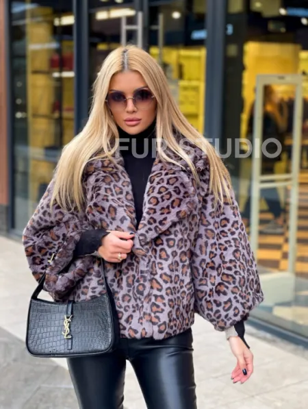 Полушубок из экомеха леопард - фото 1