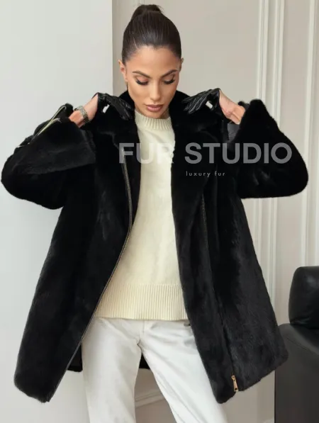 Черная норковая косуха - фото 10