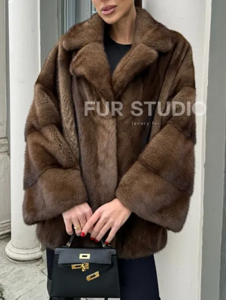 Кимоно полушубок английский воротник - цвет соболь - фото 1