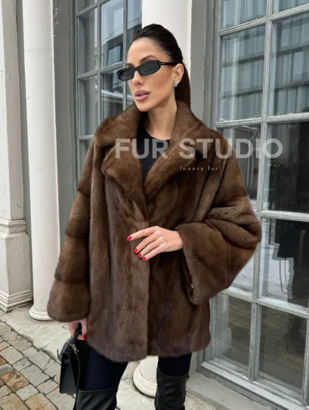 Кимоно полушубок английский воротник - цвет соболь - фото 6