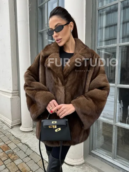 Кимоно полушубок английский воротник - цвет соболь - фото 2