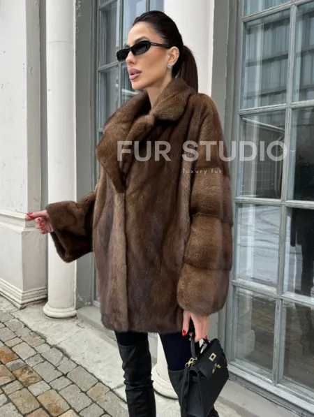 Кимоно полушубок английский воротник - цвет соболь - фото 4