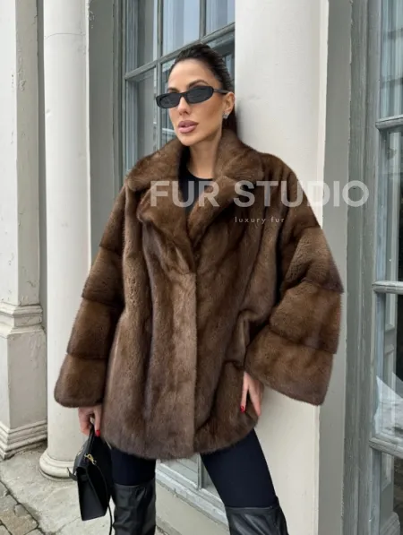 Кимоно полушубок английский воротник - цвет соболь - фото 11