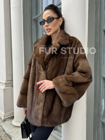 Кимоно полушубок английский воротник - цвет соболь - фото 0