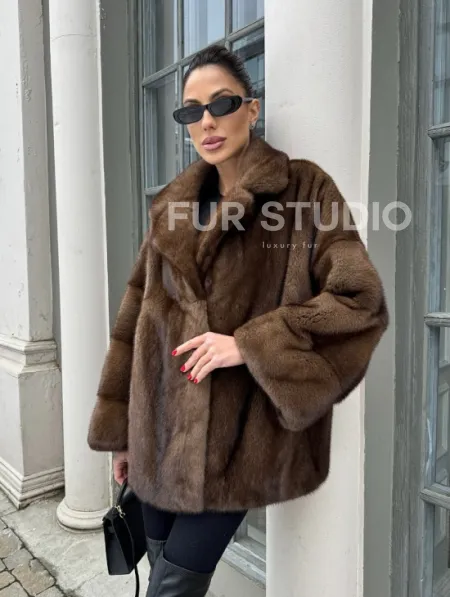 Кимоно полушубок английский воротник - цвет соболь - фото 10