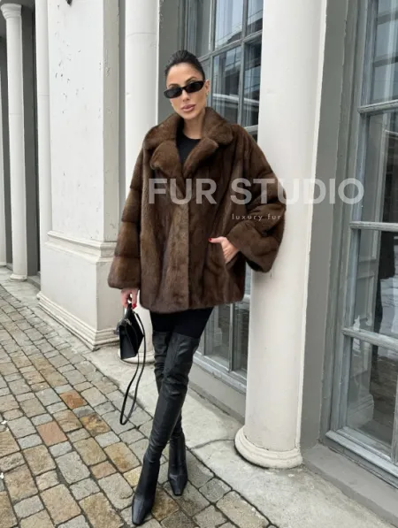 Кимоно полушубок английский воротник - цвет соболь - фото 13