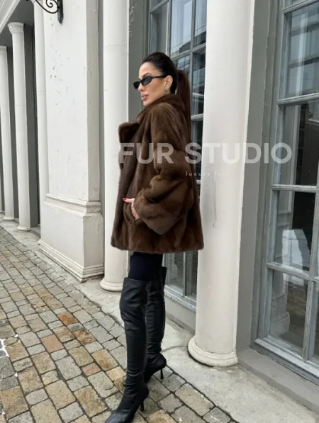 Кимоно полушубок английский воротник - цвет соболь - фото 14