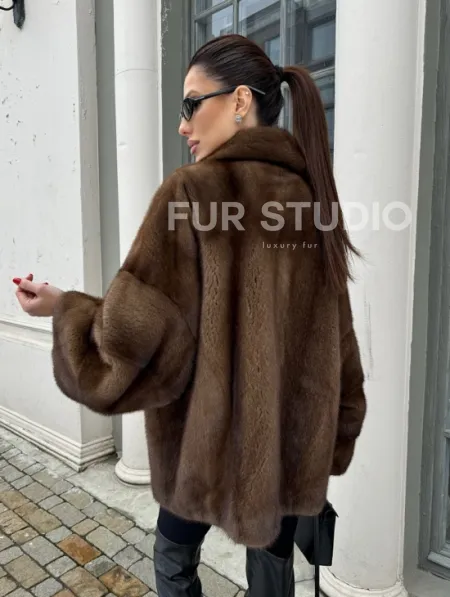 Кимоно полушубок английский воротник - цвет соболь - фото 3