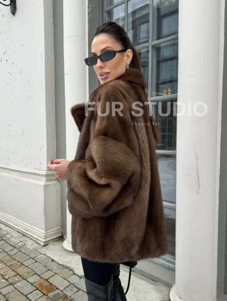 Кимоно полушубок английский воротник - цвет соболь - фото 7