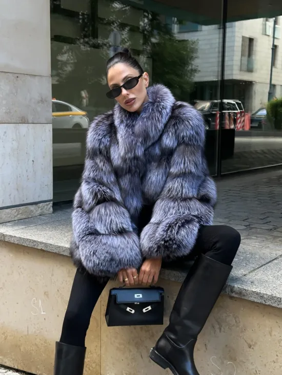 Шуба из меха чернобурки - стойка воротник - фото 2