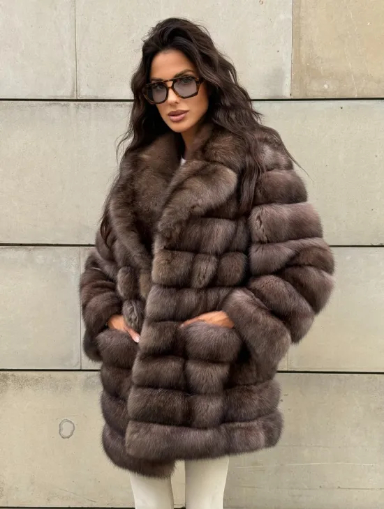 Шуба из баргузинского соболя с цельным английским воротником SILVER 2-3 - фото 8