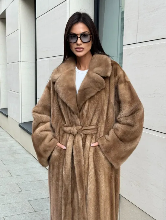 Норковая шуба Vintage Gold с английским воротником - цельные пластины - фото 5