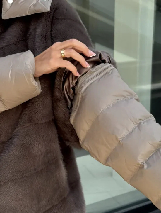 Норковый жилет/пуховик 2в1 - цвет капучино - фото 1