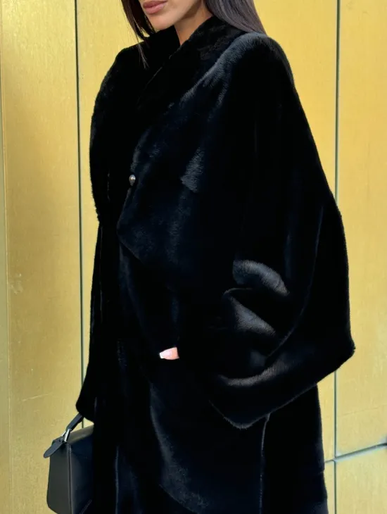 Норковое кимоно - пальто из аукционной норки SAGA FURS, ПРЕМИУМ КАЧЕСТВО - шалевый воротник - фото 3
