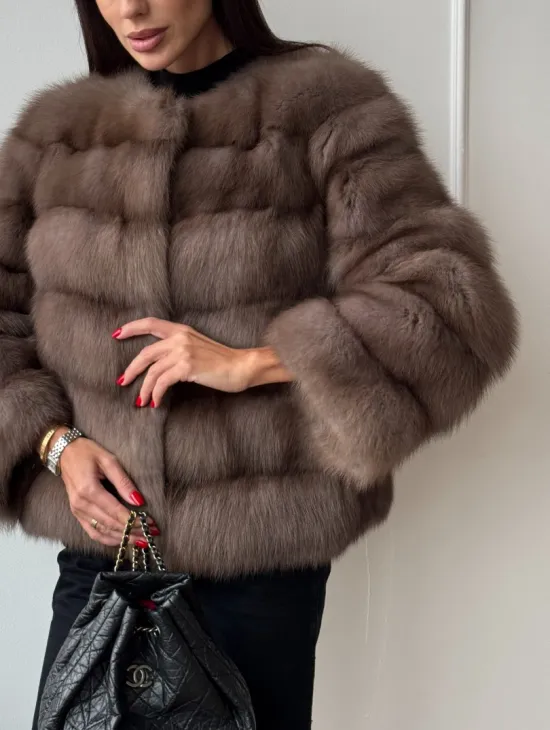 Шуба из меха куницы Truffle с воротником шанель - фото 2
