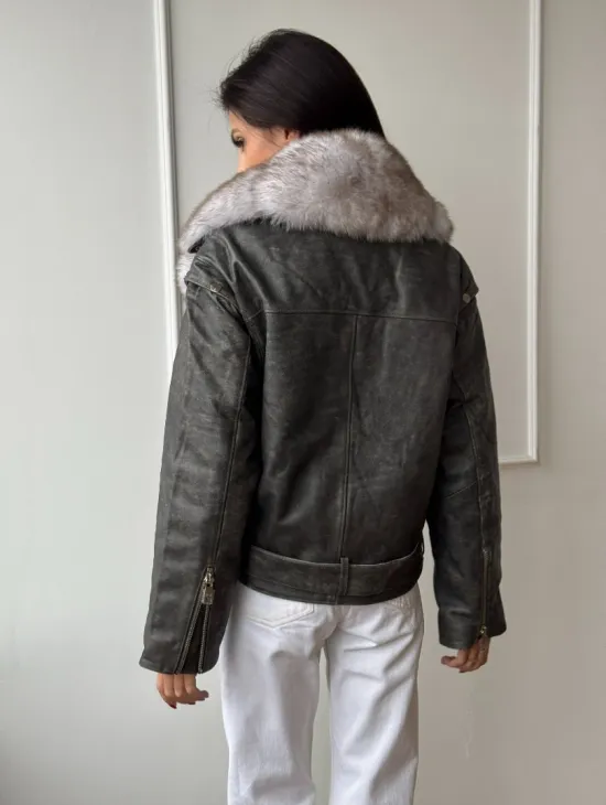 Куртка - косуха демисезонная из натуральной кожи с мехом песца - фото 8