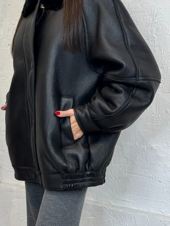 Кожаная дубленка из овчины женская, зима - 2025 