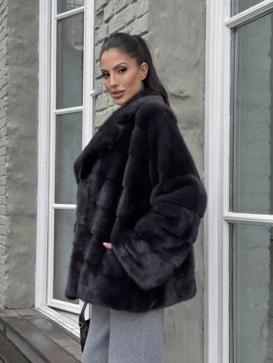 Меховой полушубок - автоледи из натуральной норки с английским воротником - фото 10