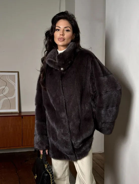 Норковый женский полушубок - автоледи воротник стойка - фото 4