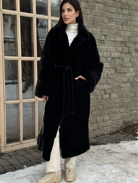 Шуба кимоно из норки Blackglama с английским воротником - фото 5