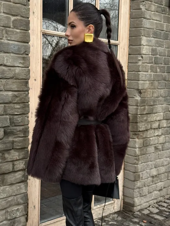Двухсторонняя женская дубленка из итальянской тосканы Brown - фото 2
