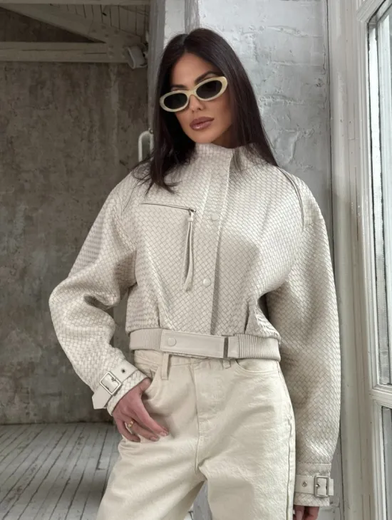 Женская курточка - бомбер из плетеной кожи Ivory - фото 0