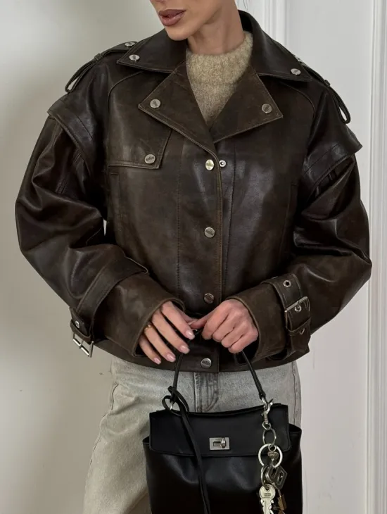 Женская косуха - жилет 2в1 трансформер из натуральной винтажной кожи - фото 3