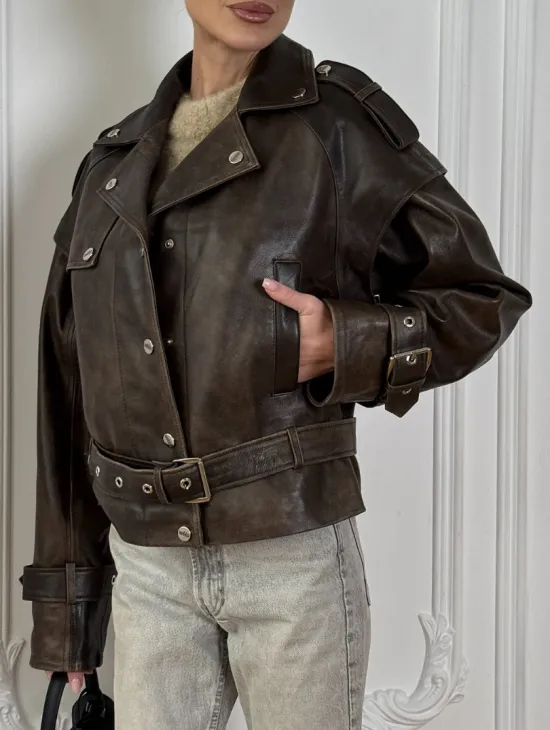 Женская косуха - жилет 2в1 трансформер из натуральной винтажной кожи - фото 4