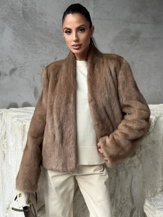 Кроп - жакет из норки Pastel с воротником V-образным 60 см - фото 7