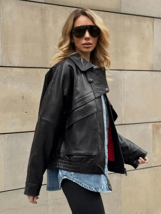 Трендовая куртка - бомбер oversize из натуральной кожи Joomba - фото 0