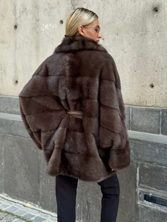Полушубок норковый женский с воротником куница - фото 7