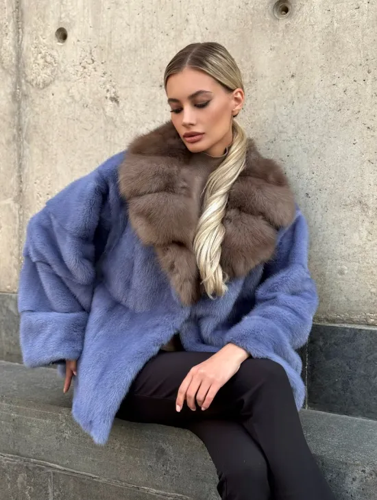 Короткая шуба норковая с воротником из куницы - фото 7