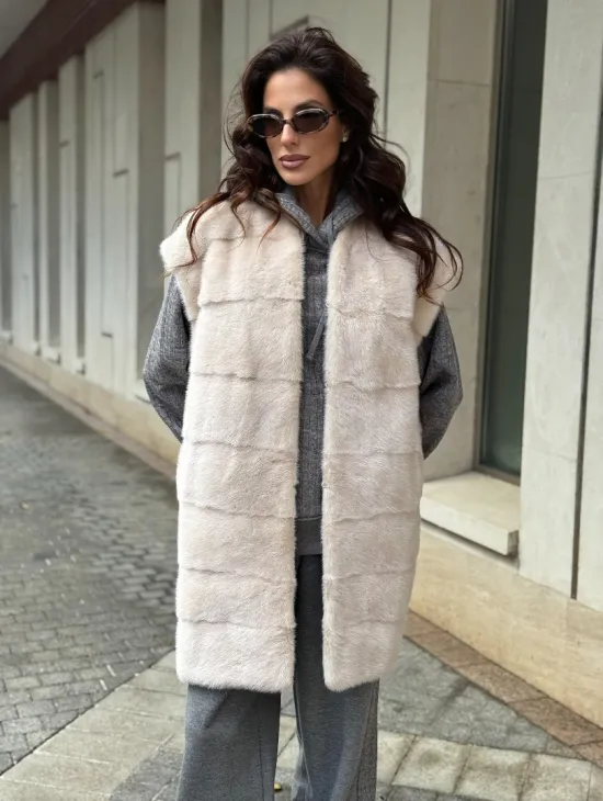 Комбинированный жилет из меха норки и шерсти - фото 5