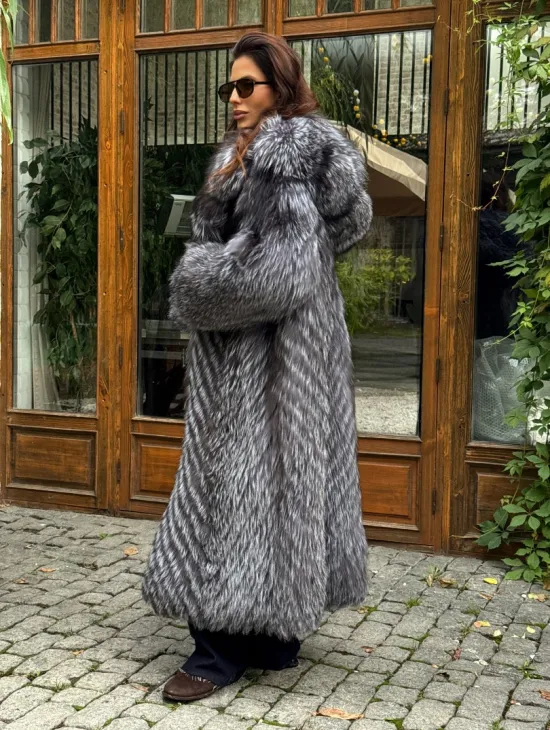 Длинная шуба из чернобурки в росшив - фото 9