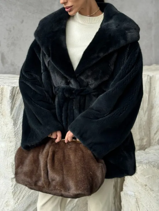 Шуба норковая летучая мышь с капюшоном - фото 2