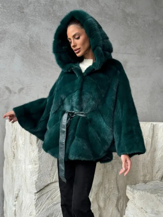 Норковый полушубок с капюшоном - фото 4
