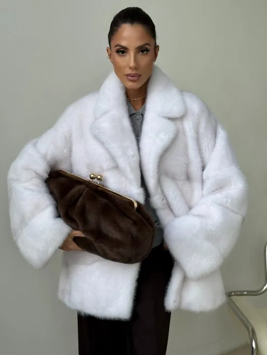 Белый норковый полушубок - фото 0