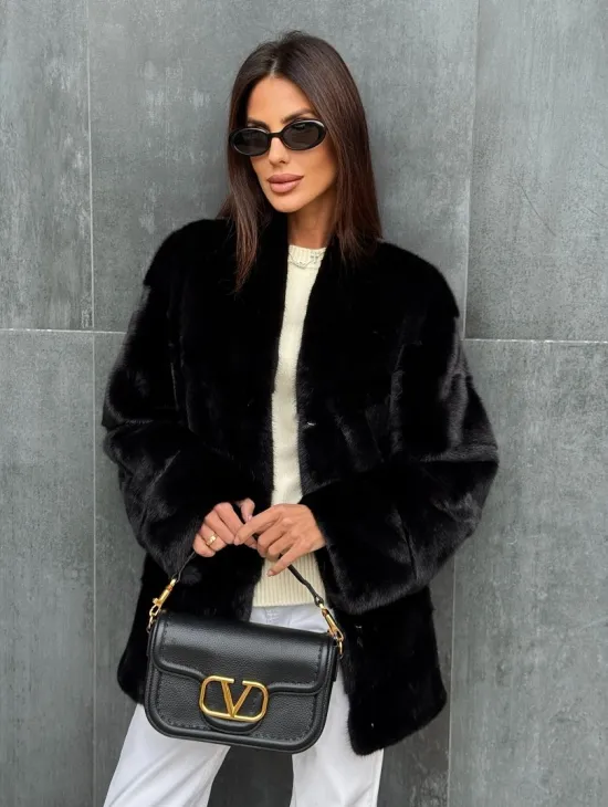 Черный норковый полушубок - фото 3