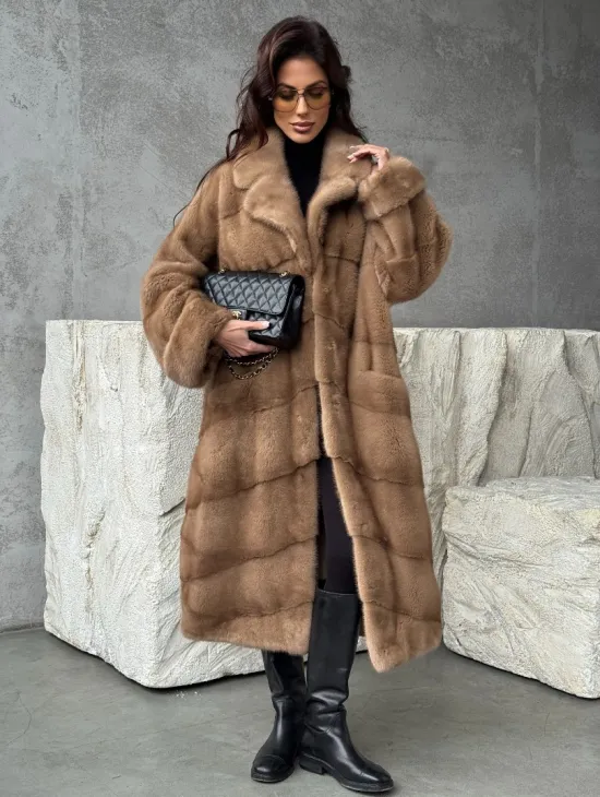 Бежевая норковая шуба oversize - фото 6