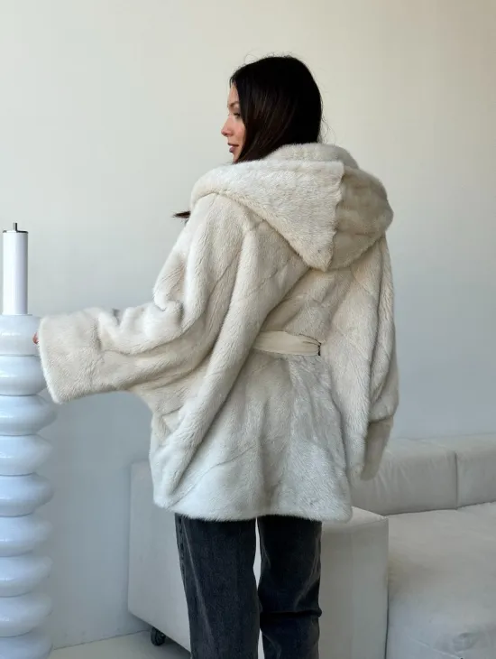 Шуба автоледи под пояс из меха норки - фото 7