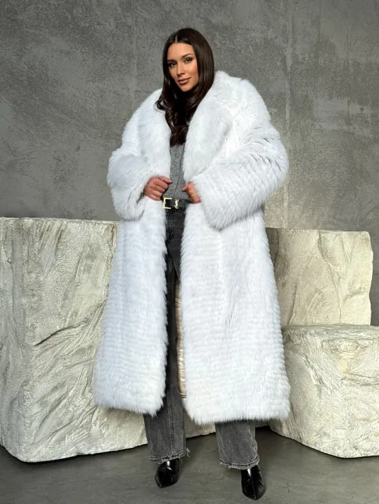 Длинная шуба из белой арктической лисы - пошив в роспуск - фото 5