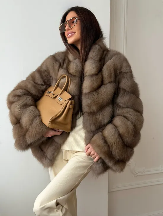 Шуба из меха куницы - рукава косичкой - фото 7