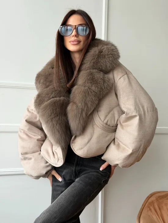 Зимний короткий пуховик с мехом - оверсайз - фото 8