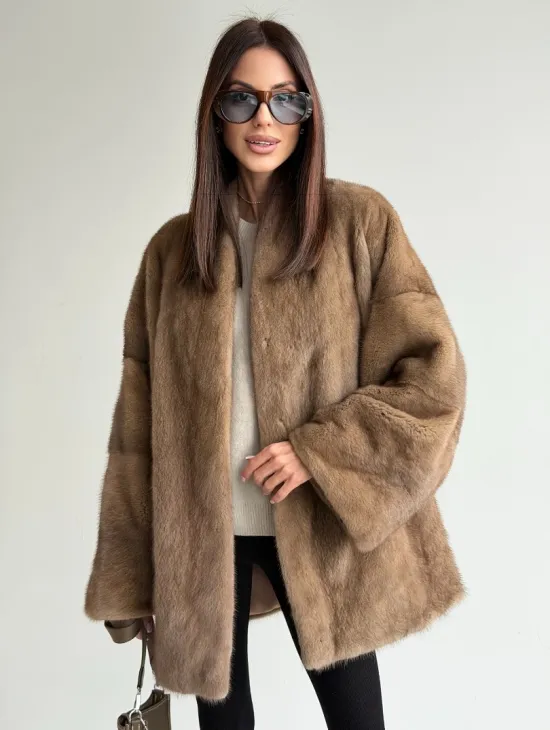 Шуба из аукционного меха норки - пастель - фото 0