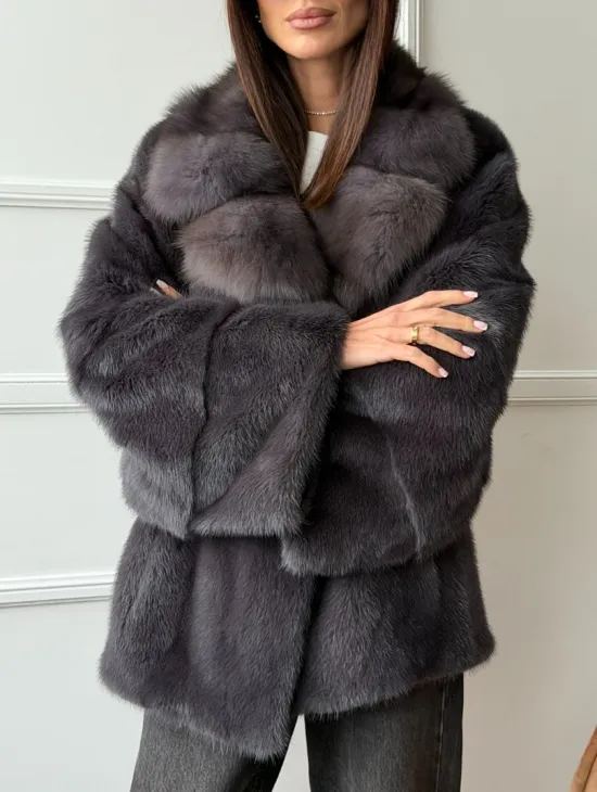 Автоледи норковая с воротником куницы - графит - фото 4