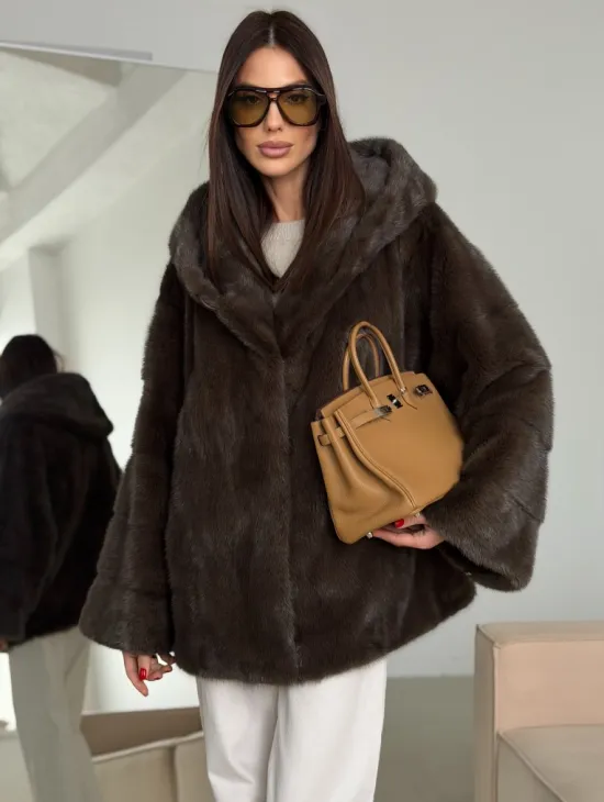 Зимняя норковая шуба с капюшоном - фото 8