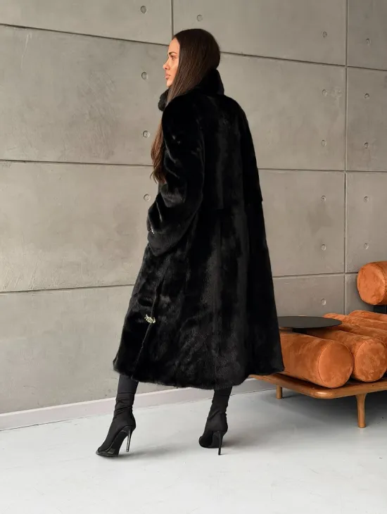Черная норковая шуба Blackglama - стойка воротник - фото 10