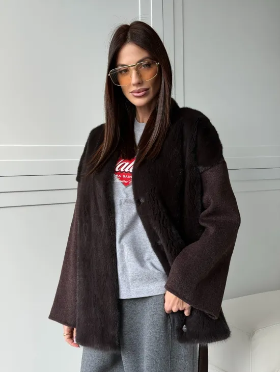 Женское полупальто с мехом норки - фото 18