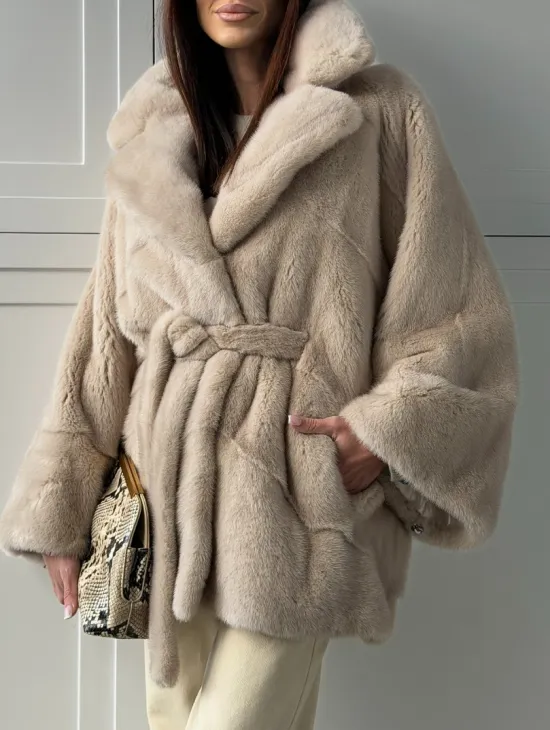 Зимняя норковая шуба фасона «летучая мышь» - фото 4