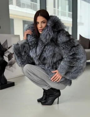 Полушубок из чернобурки с капюшоном - фото 15